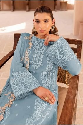 Sky blue  Eid Salwar Kameez in Georgette with Embroidered SK155086