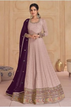 Georgette Embroidered Light pink  Eid Anarkali Suit with Dupatta AS4033
