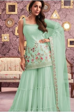 Green Sharara Suit with Embroidered Georgette SS1219