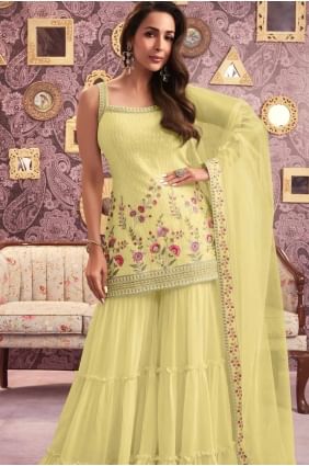 Yellow Sharara Suit with Embroidered Georgette SS1222