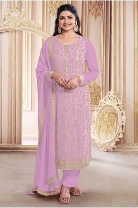 Georgette Embroidered Pink Straight Pant Suit with Dupatta SK155105