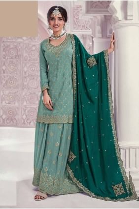 Embroidered Chiffon Sky blue  Sharara Suit with Dupatta SS1224