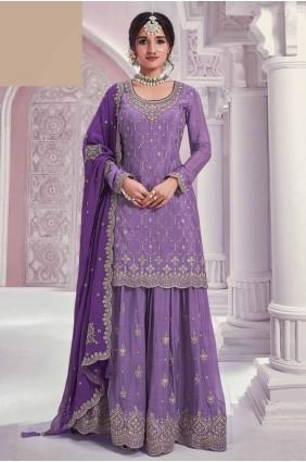 Chiffon Embroidered Violet  Sharara Suit with Dupatta SS1225