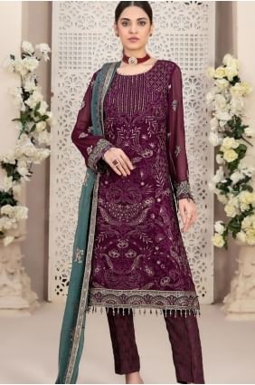 Georgette Eid Salwar Kameez in Wine  SK155121