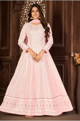 Pink Faux georgette Embroidered Anarkali Suit with Dupatta AS3407