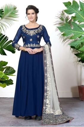 Blue Faux georgette Anarkali Suit with Embroidered AS3411