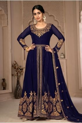 Eid Anarkali Suit Faux georgette with Embroidered in Blue AS3434
