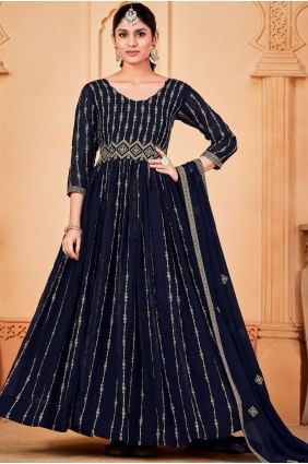 Blue Eid Anarkali Suit in Georgette with Embroidered AS3462
