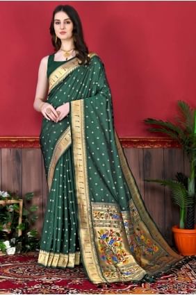 Saree in Silk with Green Weaving SR23954