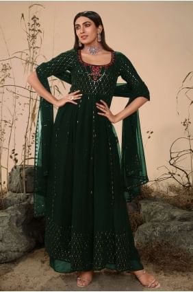 Anarkali Suit in Green Embroidered Georgette AS3488