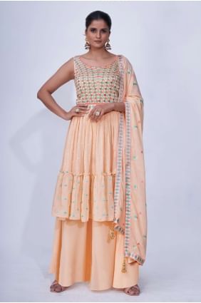Peach Mirror Chiffon Sharara Suit SS0983