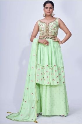 Green Mirror Sharara Suit in Chiffon SS0984