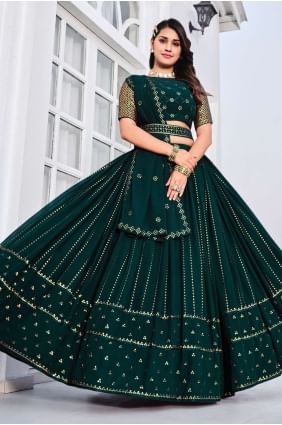 Embroidered Georgette Wedding Lehenga Choli in Teal green with Dupatta LC6511