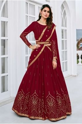 Embroidered Georgette Wedding Lehenga Choli in Maroon with Dupatta LC6516
