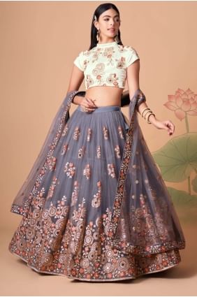 Wedding Lehenga Choli in Grey Soft net with Embroidered LC6544