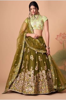 Mehndi  Lehenga Choli in Soft net with Embroidered LC6548