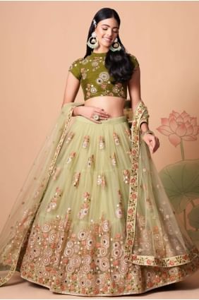 Soft net Embroidered Pista  Lehenga Choli with Dupatta LC6549