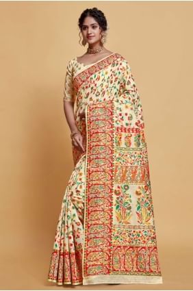 Saree with Beige Weaving Silk SR24021