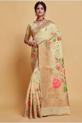 Weaving Beige Silk Saree with Blouse SR24024