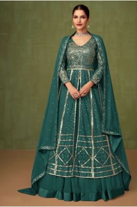 Georgette Rama  Eid Anarkali Suit in Embroidered AS3509
