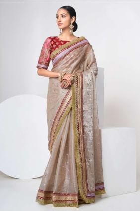 Mauve  Saree in Organza with Zari,thread SR24029