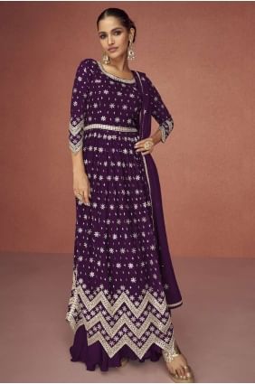 Purple Eid Anarkali Suit in Georgette with Embroidered AS3518