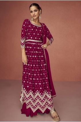 Georgette Eid Anarkali Suit in Magenta with Embroidered AS3520