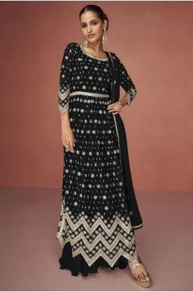 Embroidered Black  Georgette Eid Anarkali Suit AS3521