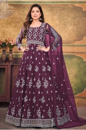 Purple Anarkali Suit with Embroidered Net AS3527