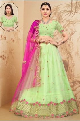 Embroidered Lehenga Choli in Green Organza LC6597