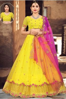 Yellow Lehenga Choli in Organza with Embroidered LC6600