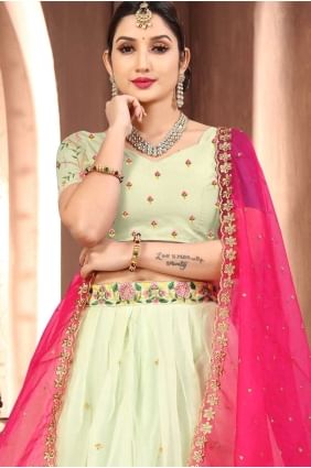 Organza Lehenga Choli with Embroidered in Cream LC6604