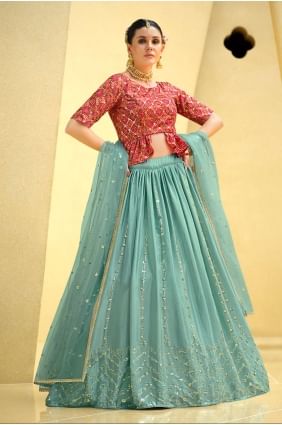 Chinon chiffon Wedding Lehenga Choli with Embroidered in Sky LC6614