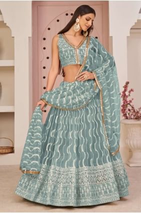 Ocean blue Lehenga Choli with Embroidered Net LC6620