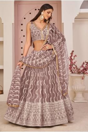 Onion pink Embroidered Lehenga Choli in Net LC6621