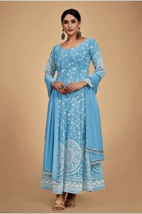 sky Blue Georgette Pakistani Suit with Thread AS3552