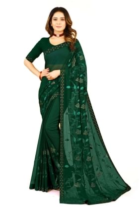 Green Party Wear Saree in Embroidered Georgette SR24096
