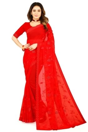Party Wear Saree Red in Georgette with Embroidered SR24097