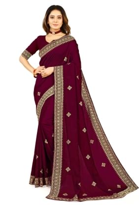 Wine  Saree in Zari,embroidered Georgette SR24117
