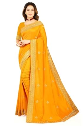 Georgette Zari,embroidered Mustard  Saree with Blouse SR24118
