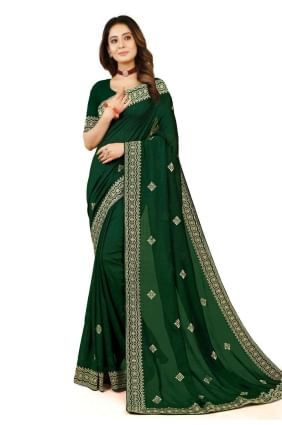Georgette Green Saree in Zari,embroidered SR24121