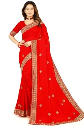 Georgette Red Saree in Zari,embroidered SR24122