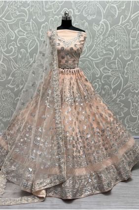Peach Net Lehenga Choli with Embroidered LC6629