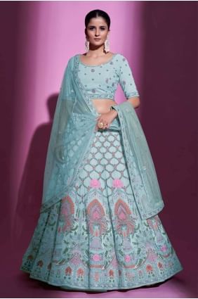 Firozi  Georgette Thread Wedding Lehenga Choli with Dupatta LC6685