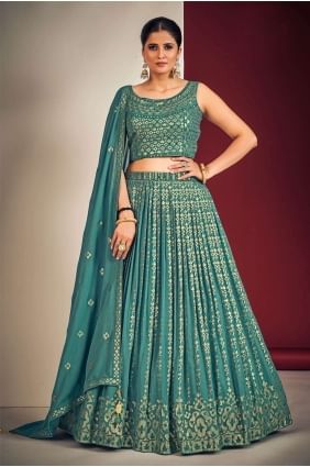 Mirror Lehenga Choli in Teal blue Georgette LC6705
