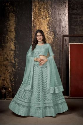 Embroidered Lehenga Choli in Light sky blue Net LC6805