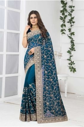 Morpeach  Party Wear Saree with Embroidered Georgette SR24415