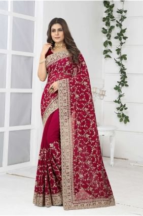 Georgette Embroidered Cherry  Party Wear Saree with Blouse SR24416