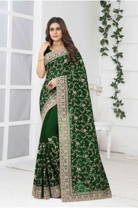 Green Georgette Party Wear Saree with Embroidered SR24419