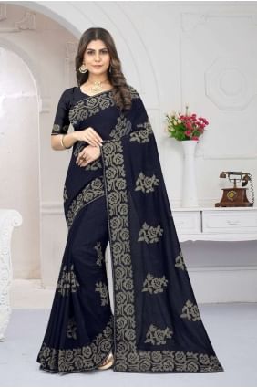 Dark grey Saree Silk  with Embroidered SR24436